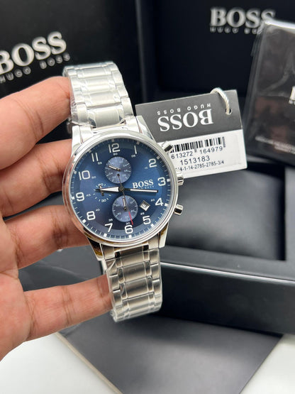 Hugo Boss Aeroliner Blue Dial Stainless Steel Chrono Quartz Male Watch 1513183