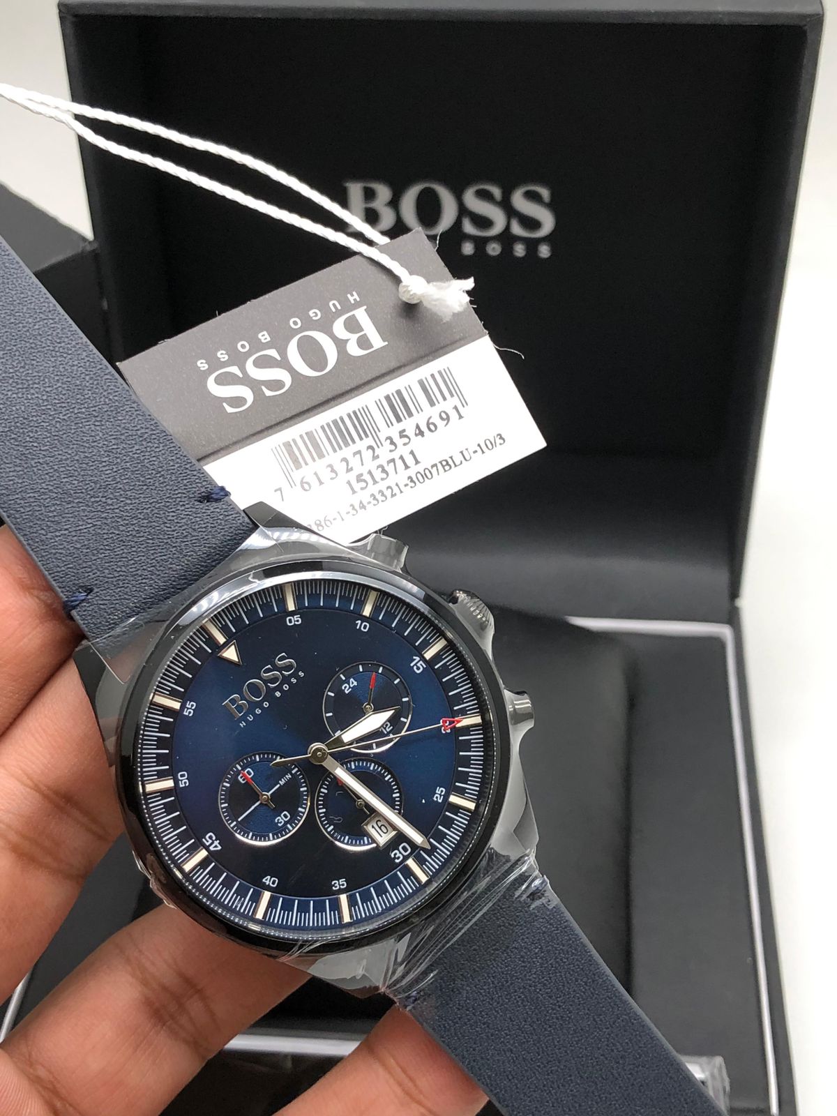 HUGO BOSS 1513711 PIONEER BLUE CHRONOGRAPH DIAL BLUE LEATHER BAND MENS WATCH