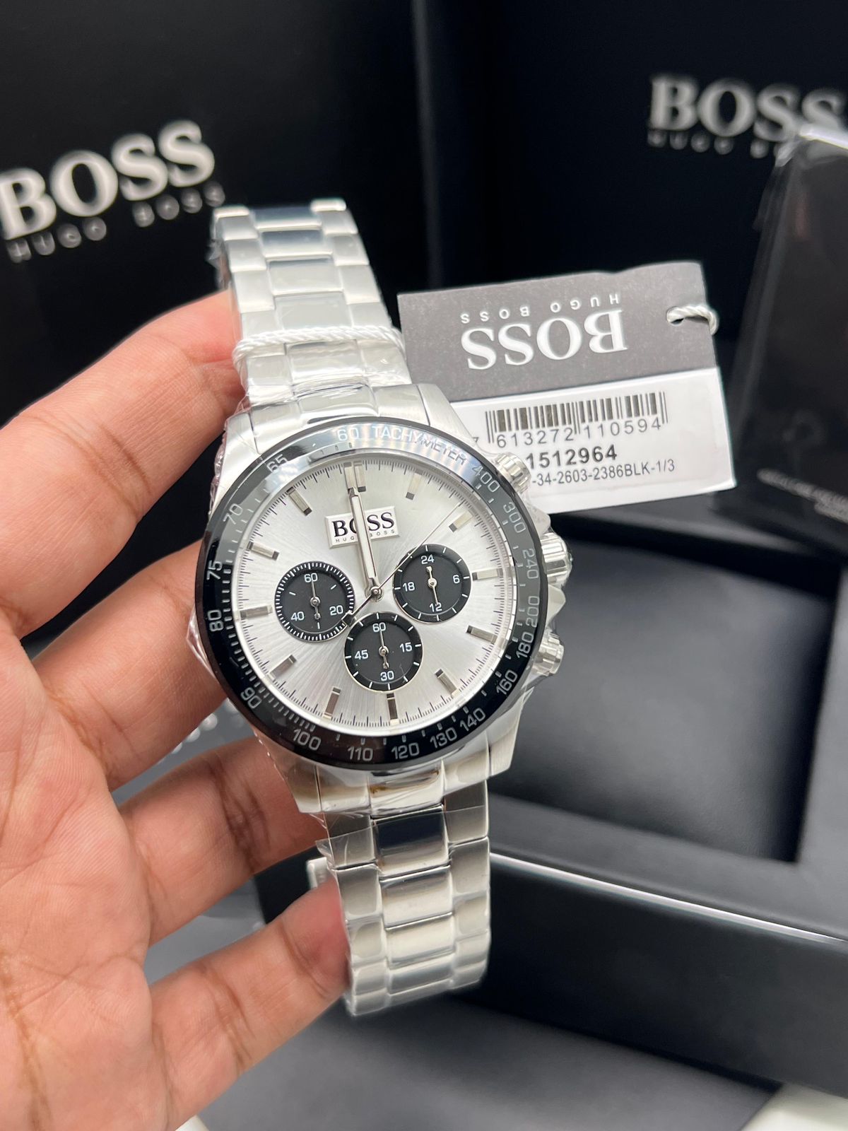 HUGO BOSS MENS'S WATCH 1512964 IKON SILVER AND BLACK CHRONO