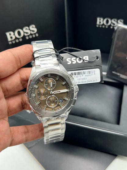 HUGO BBOSS Volane Silver Stainless Steel Green Dial Chronograph Quartz Watch for Gents - 1513951