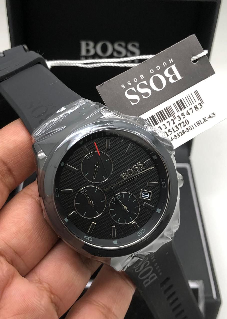 HUGO BOSS Velocity Black Silicone Strap Black Dial Chronograph Quartz Watch for Gents - 1513720