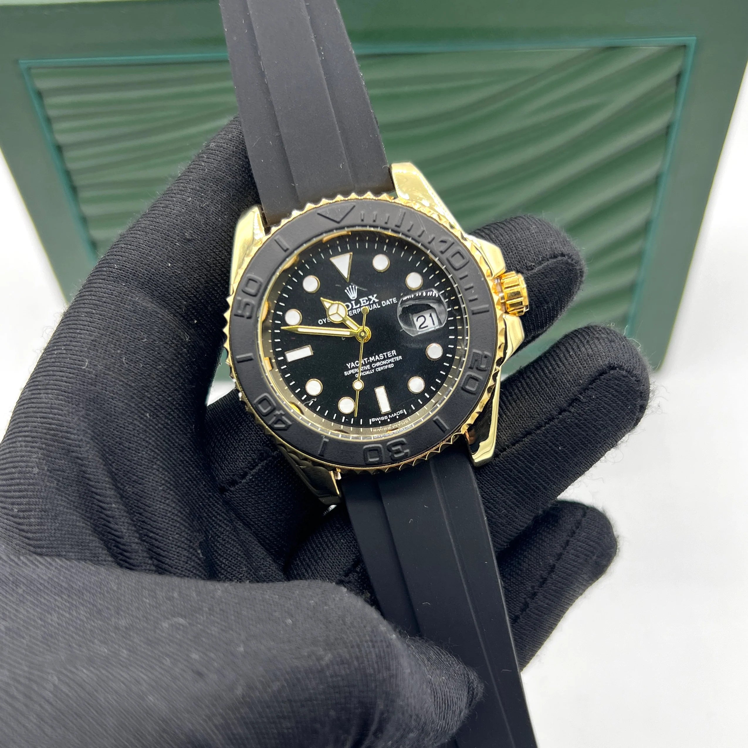 RLX Yacht master Silicon band gold black