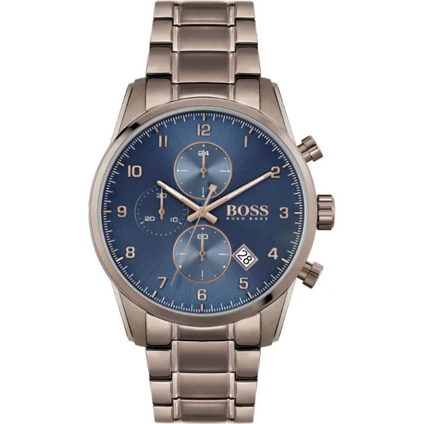 HUGO BOSS Skymaster Brown Stainless Steel Blue Dial Chronograph Quartz Watch for Gents - HUGO BOSS 1513788