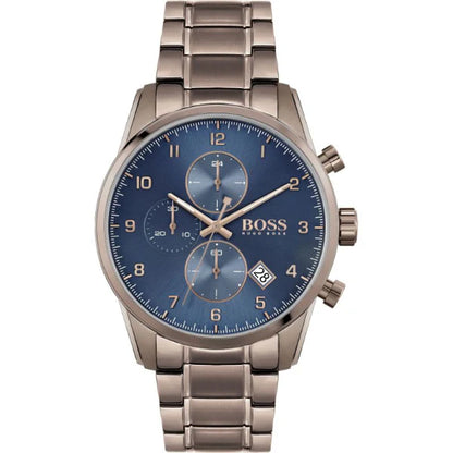 HUGO BOSS Skymaster Brown Stainless Steel Blue Dial Chronograph Quartz Watch for Gents - HUGO BOSS 1513788