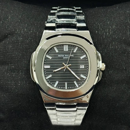 PP Silver Chain With Black Dial