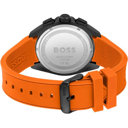 HUGO BOSS Volane Orange Silicone Strap Black Dial Chronograph Quartz Watch for Gents - 1513957