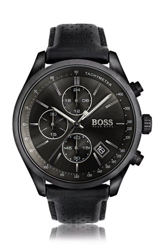 Hugo Boss Men’s Chronograph Quartz Leather Strap Black Dial 44mm Watch 1513474 Stainless Steel Wrist Watch For Men