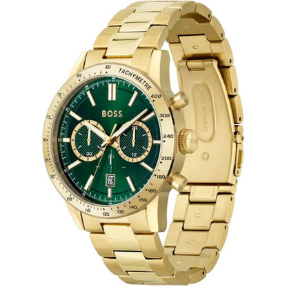 HUGO BOSS Allure Gold Stainless Steel Green Dial Chronograph Quartz Watch for Gents - 1513923