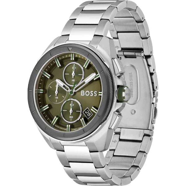 HUGO BBOSS Volane Silver Stainless Steel Green Dial Chronograph Quartz Watch for Gents - 1513951